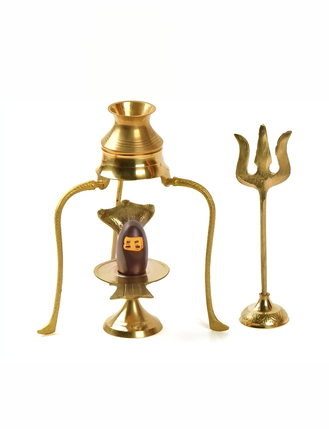 Navyaksh Athar Trishu Gold Brass Metallic Prayer Room Set of 5 Small Showpieces - 3.1 Inches
