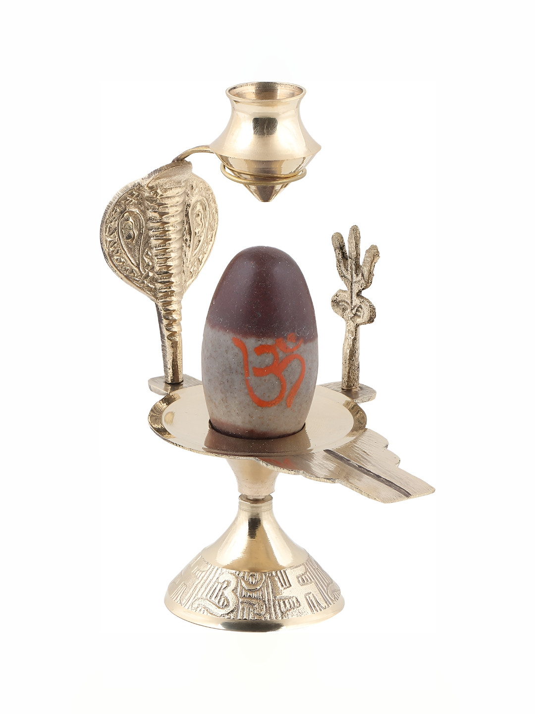 Navyaksh Bharijal and Patthar Gold Brass Metallic Prayer Room Set of 3 Small Showpieces - 2.8 Inches