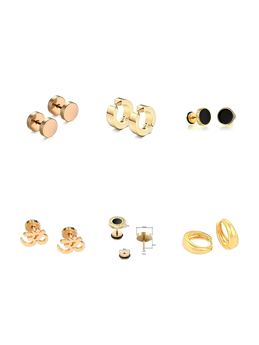 KARISHMA KREATIONS Mens Set Of 6 Gold-Plated Contemporary Studs Earrings