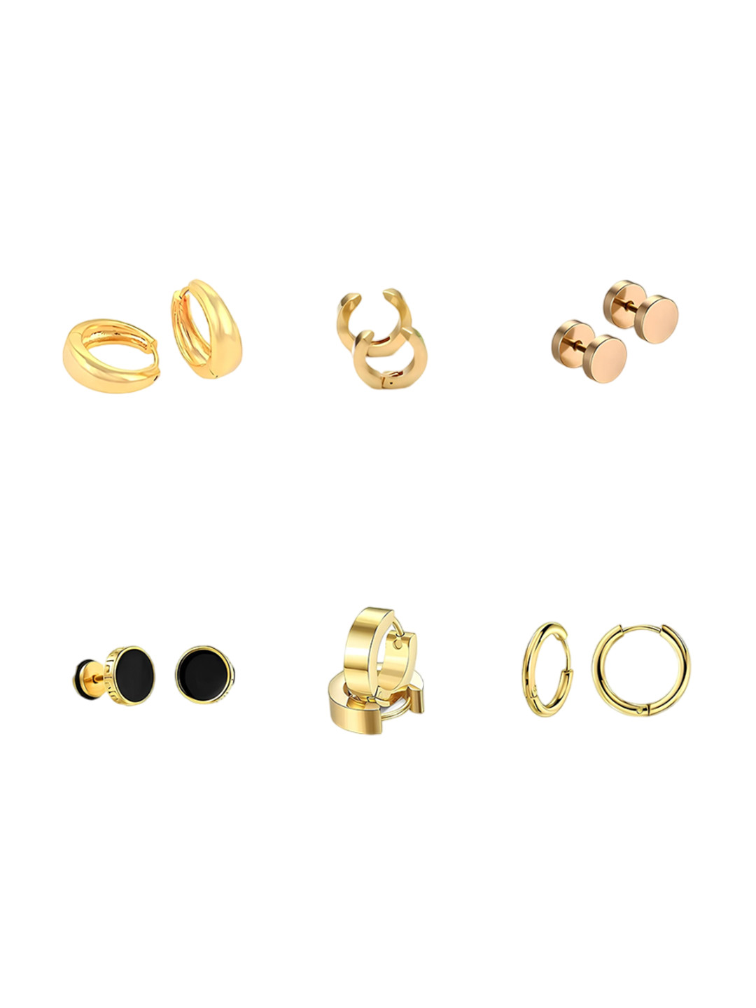 KARISHMA KREATIONS Set Of 6 Gold-Plated Contemporary Hoop Dumbells Studs Earrings