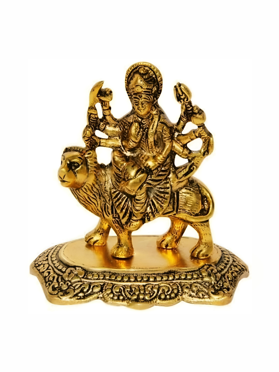 Navyaksh Durga with Base Gold Metal Metallic Prayer Room Small Showpiece - 3.9 Inches