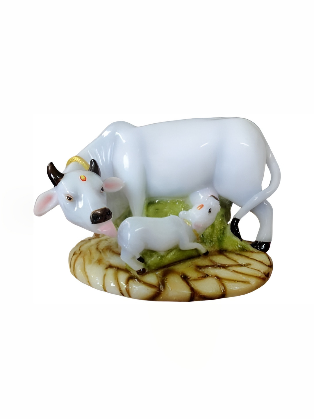 Navyaksh Cow Bachda White Marble Glossy Prayer Room Small Showpiece - 3.1 Inches