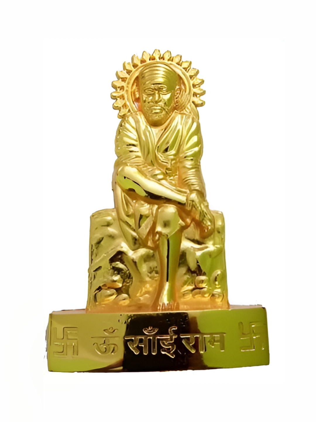 Navyaksh Sai Baba Gold Brass Metallic Prayer Room Small Showpiece - 3.9 Inches