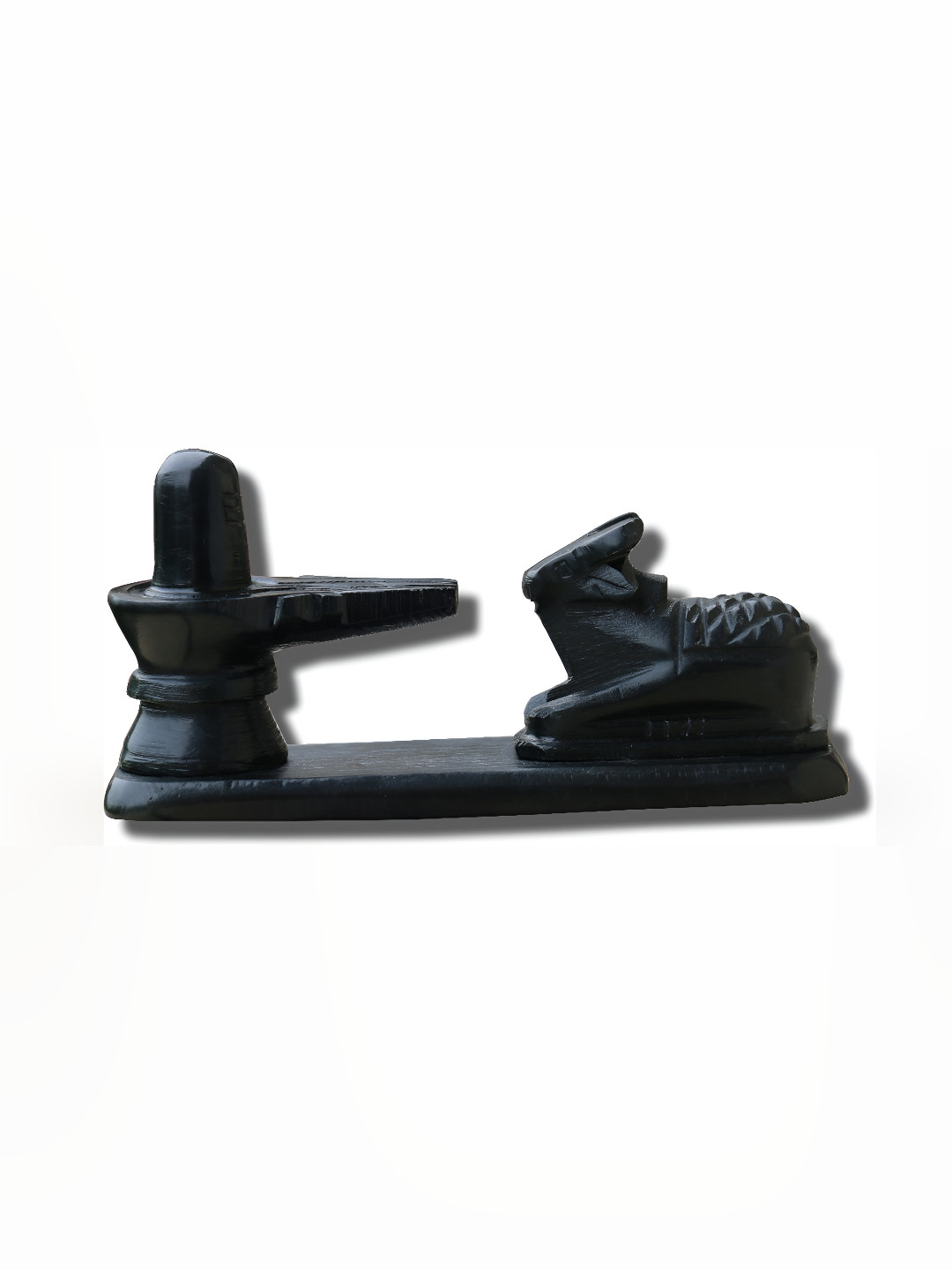 Navyaksh Pathar Nandi Shivling Black Metal Metallic Prayer Room Tiny Showpiece - 3.2 Inches