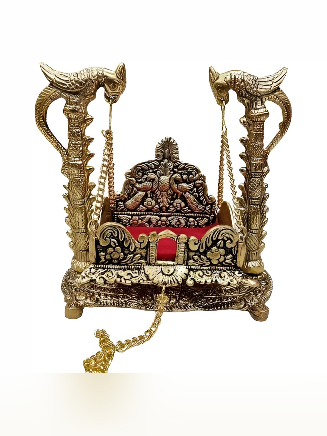 Navyaksh Jhula Tota Gold Metal Metallic Living Room Small Showpiece - 6.5 Inches