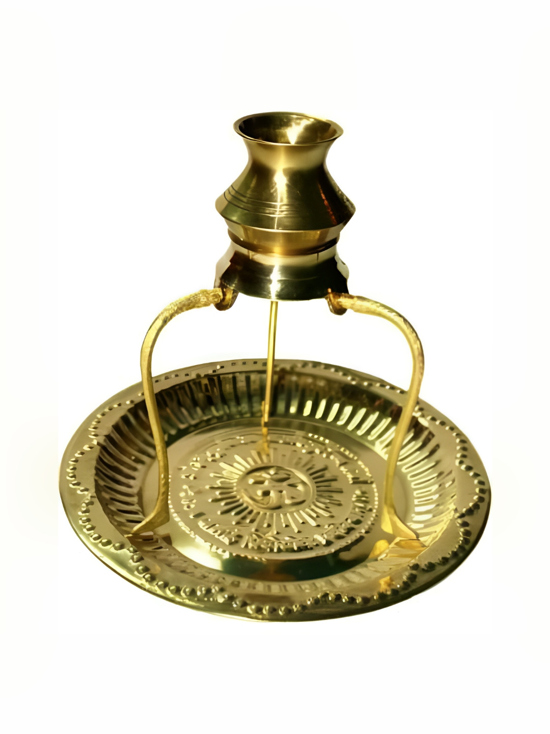 Navyaksh Plate with Tipahee and Loti Gold Brass Metallic Prayer Room Set of 3 Small Showpieces - 5.5 Inches