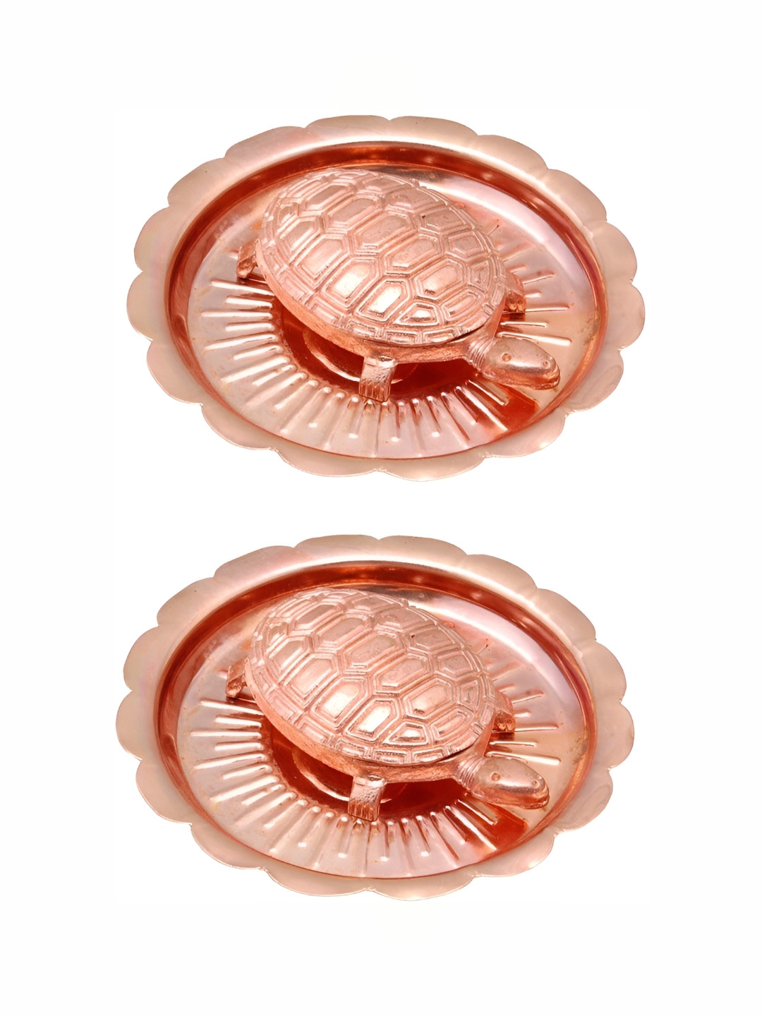 Navyaksh Kachua Plate Copper Iron Metallic Prayer Room Set of 2 Small Showpieces - 3.5 Inches