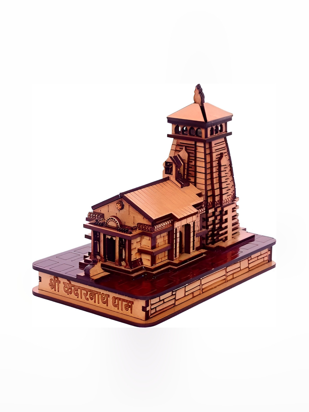 Navyaksh Kedarnath Temple Brown Wood Natural Prayer Room Small Showpiece - 5.5 Inches