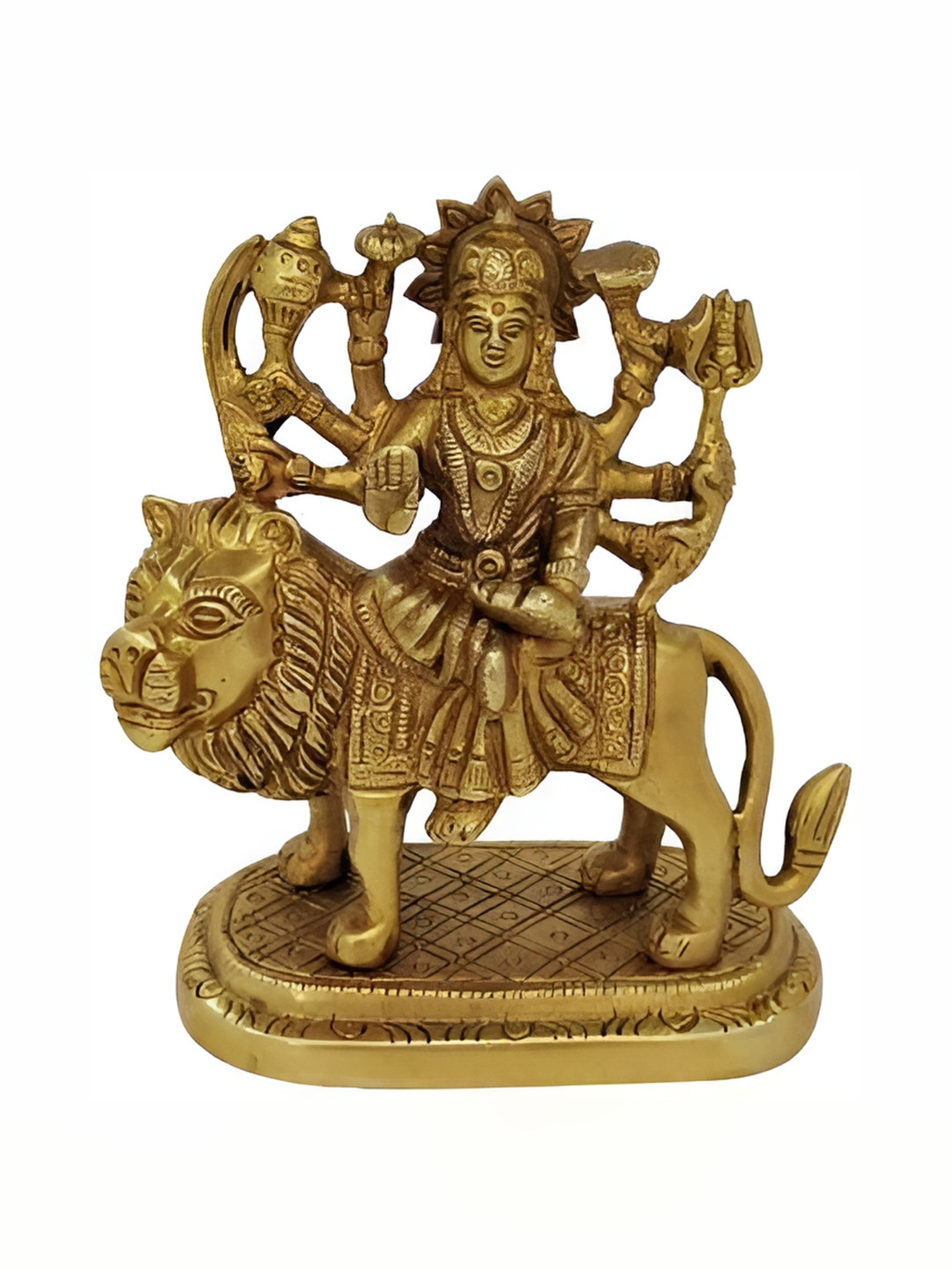 Navyaksh Durga Mata with Base Gold Brass Metallic Prayer Room Tiny Showpiece - 1.2 Inches