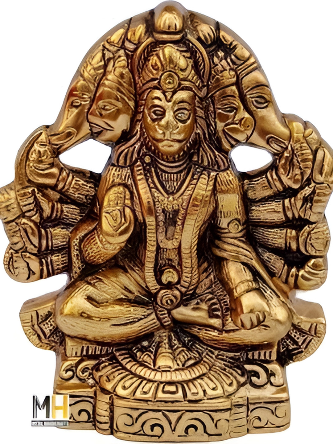 Navyaksh Sitting Hanuman Gold Metal Metallic Prayer Room Small Showpiece - 6.3 Inches