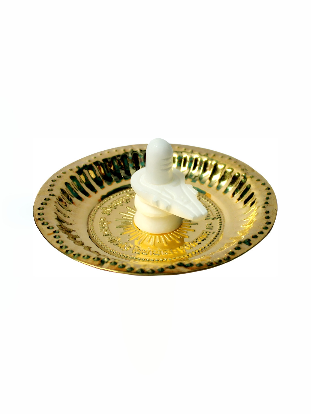 Navyaksh Plate Shite Shivling Gold Brass Metallic Prayer Room Set of 2 Tiny Showpieces - 2 Inches