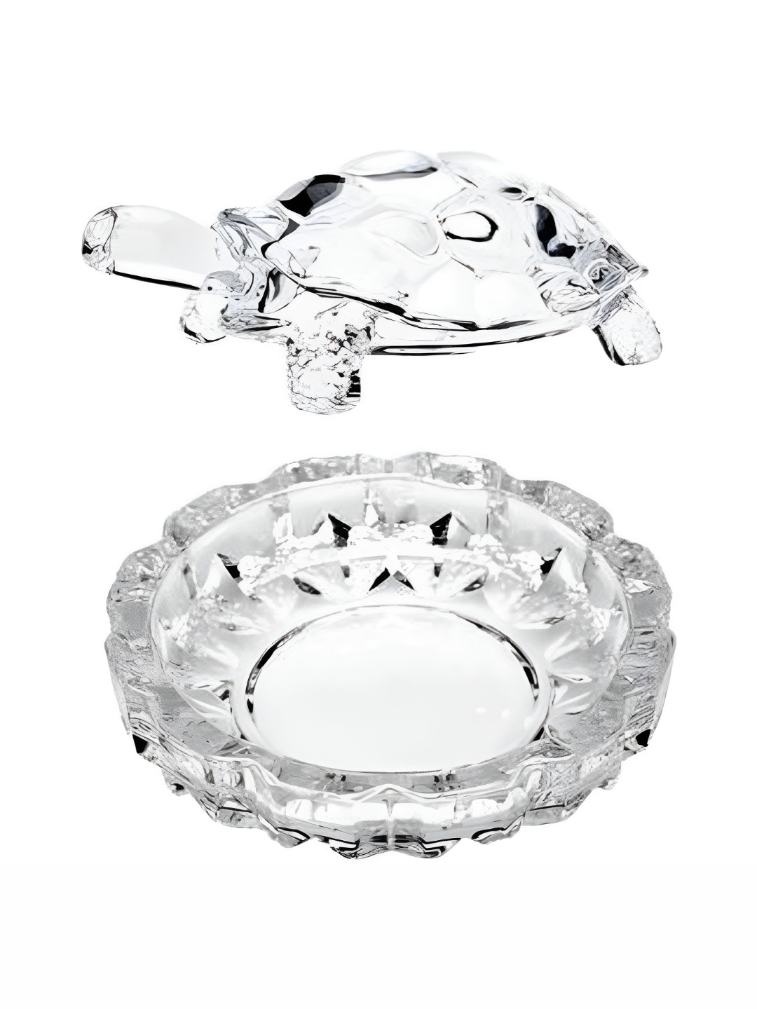 Navyaksh Plate Turtle White Crystal Glossy Prayer Room Set of 2 Tiny Showpieces - 2.4 Inches