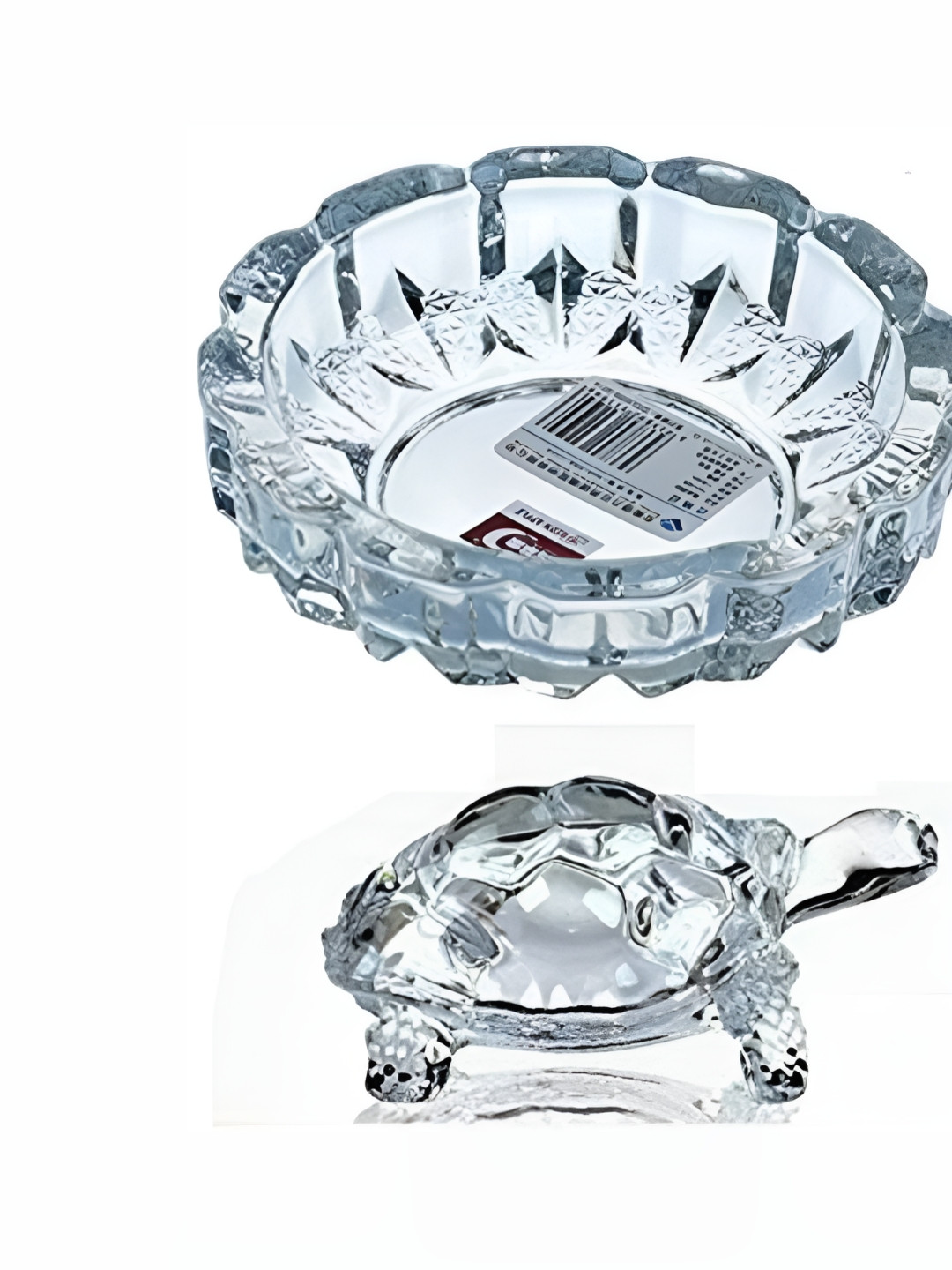 Navyaksh Crystal Kachua Plate White Crystal Glossy Prayer Room Set of 2 Tiny Showpieces - 1.2 Inches