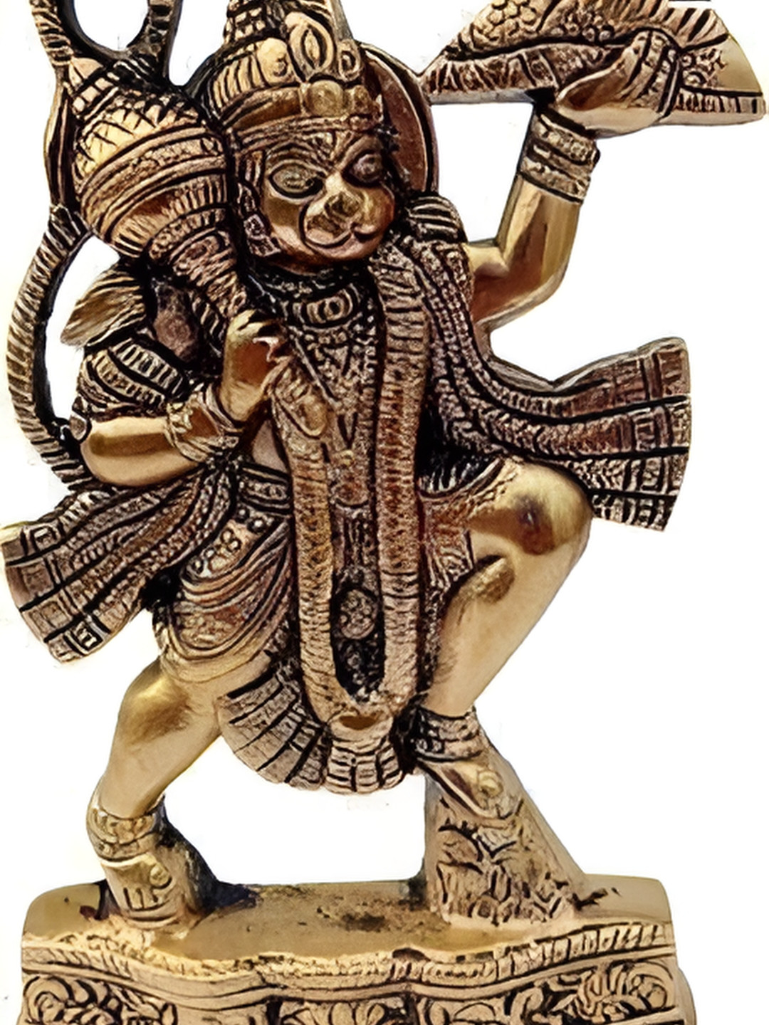 Navyaksh Hanuman Ji with Parwat Gold Metal Metallic Prayer Room Small Showpiece - 5.9 Inches