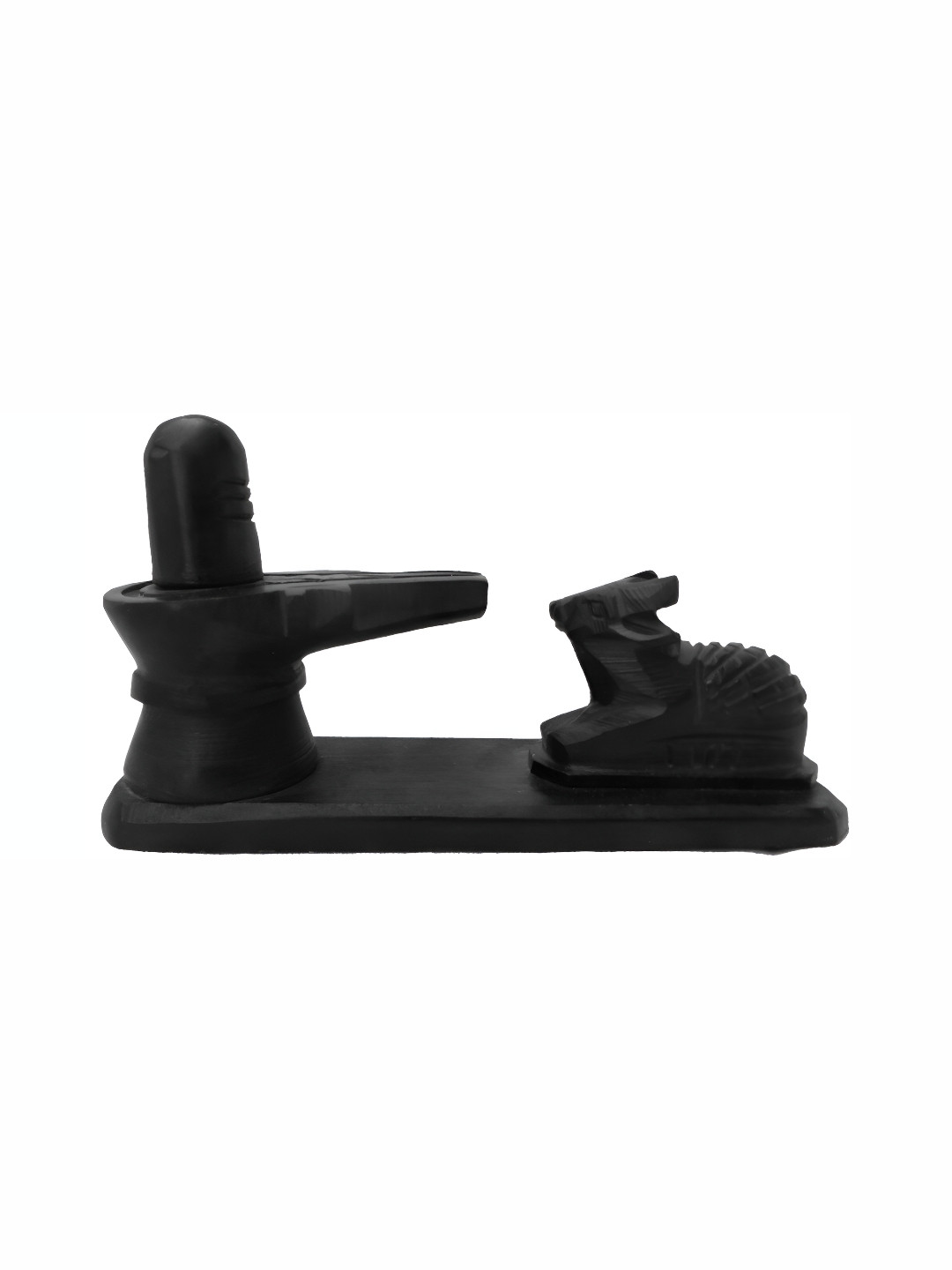 Navyaksh Plate Nandi Shivling Black Stone Natural Prayer Room Small Showpiece - 3.5 Inches