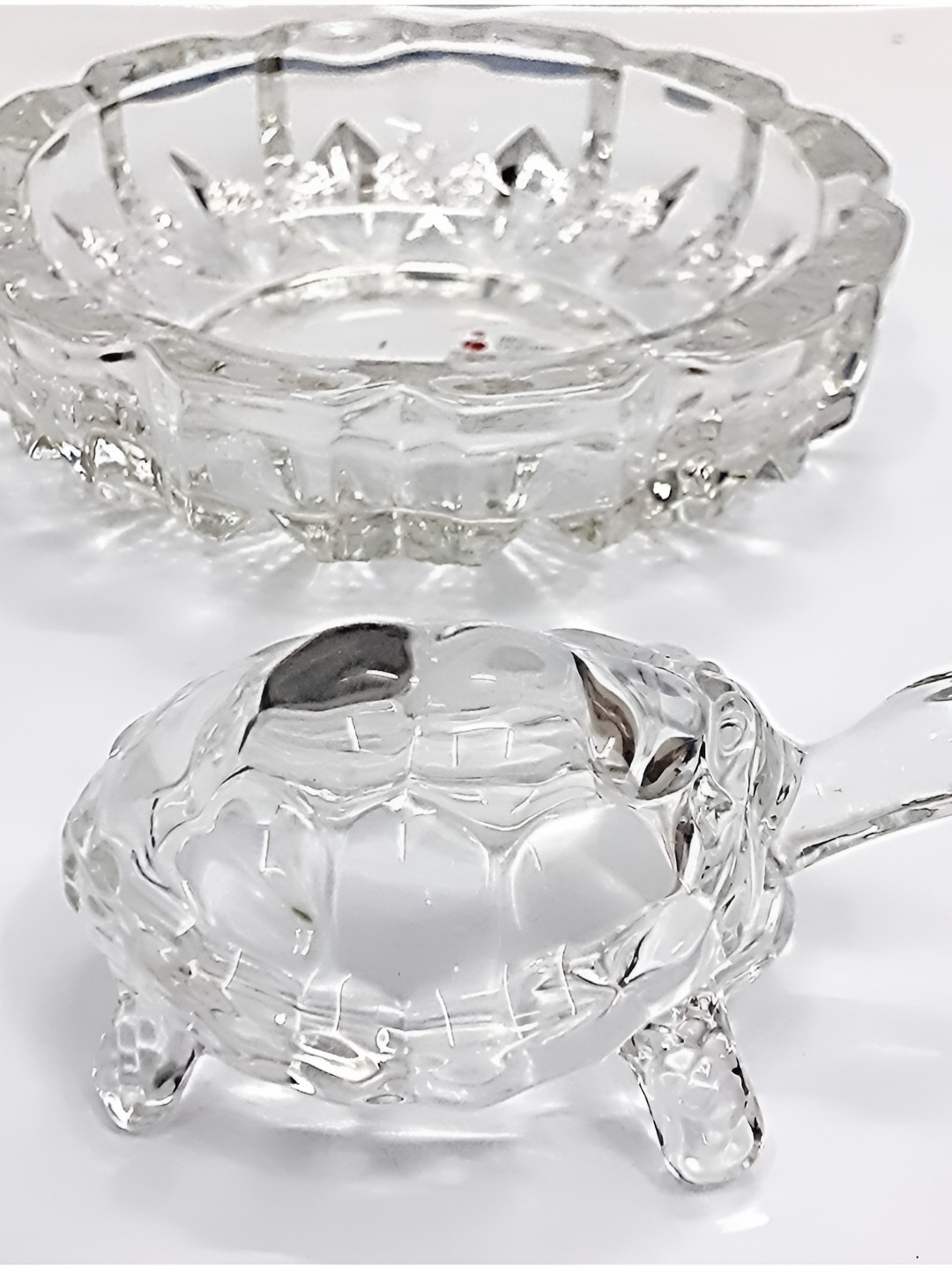 Navyaksh Turtle Plate Transparent Glass Mirrored Living Room Set of 2 Small Showpieces - 2 Inches