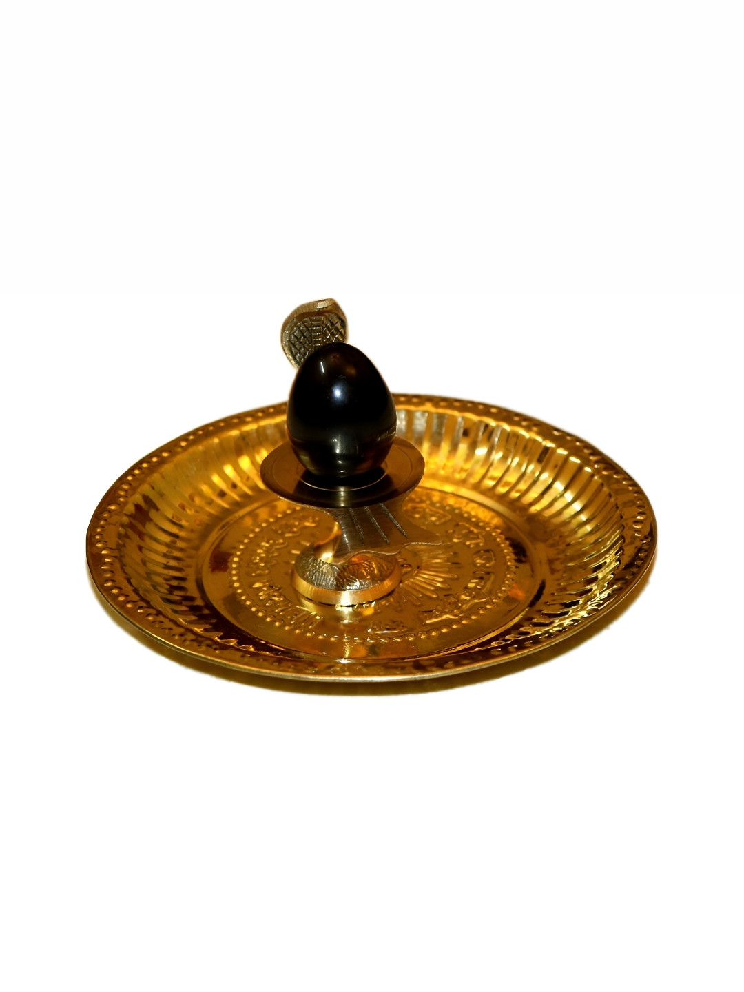 Navyaksh Chapa Plate with Jalheri Gold Brass Metallic Prayer Room Set of 3 Tiny Showpieces - 1.2 Inches