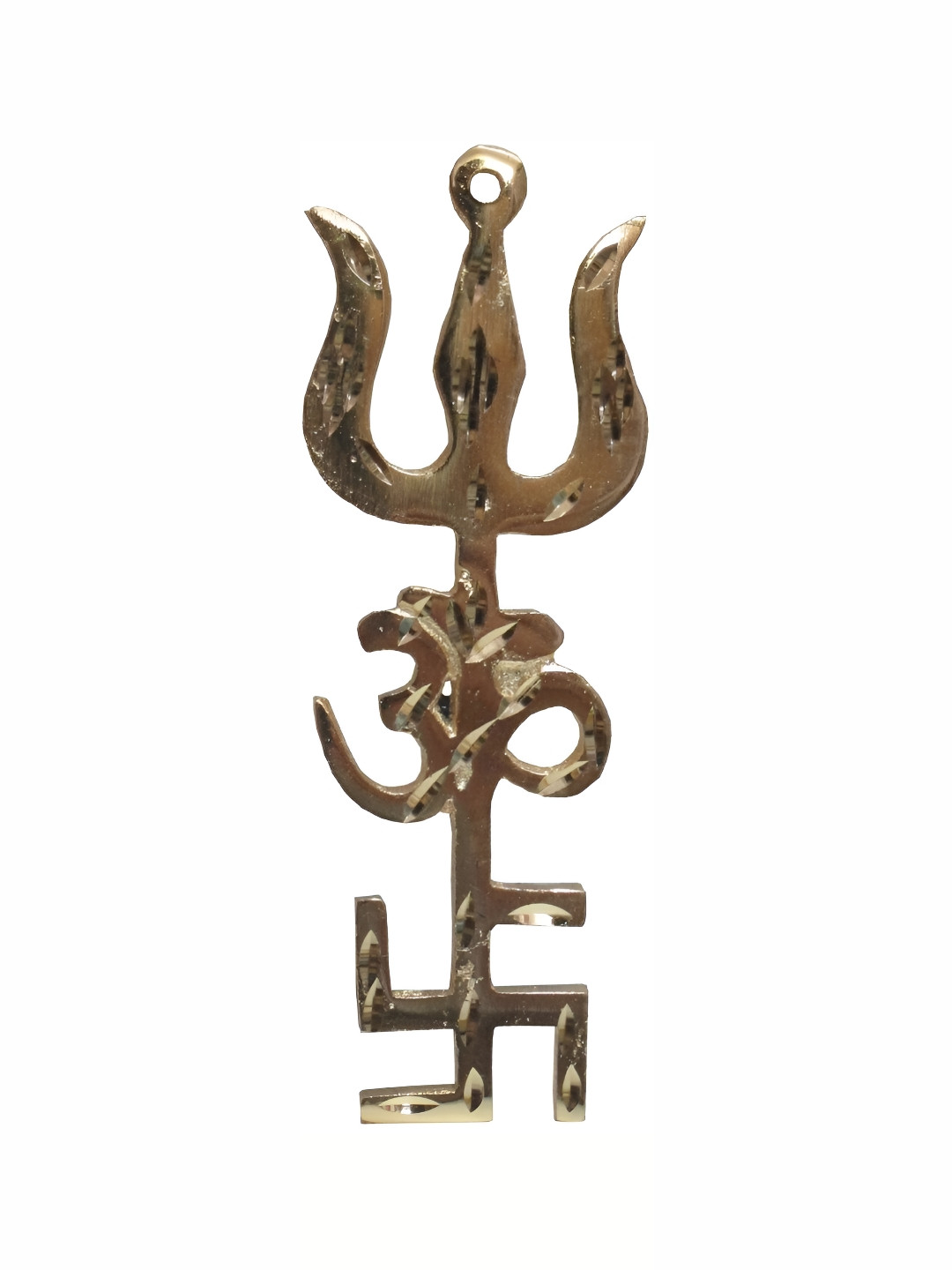 Navyaksh Trishul Trishakti Gold Brass Metallic Study Room Tiny Showpiece - 3.9 Inches