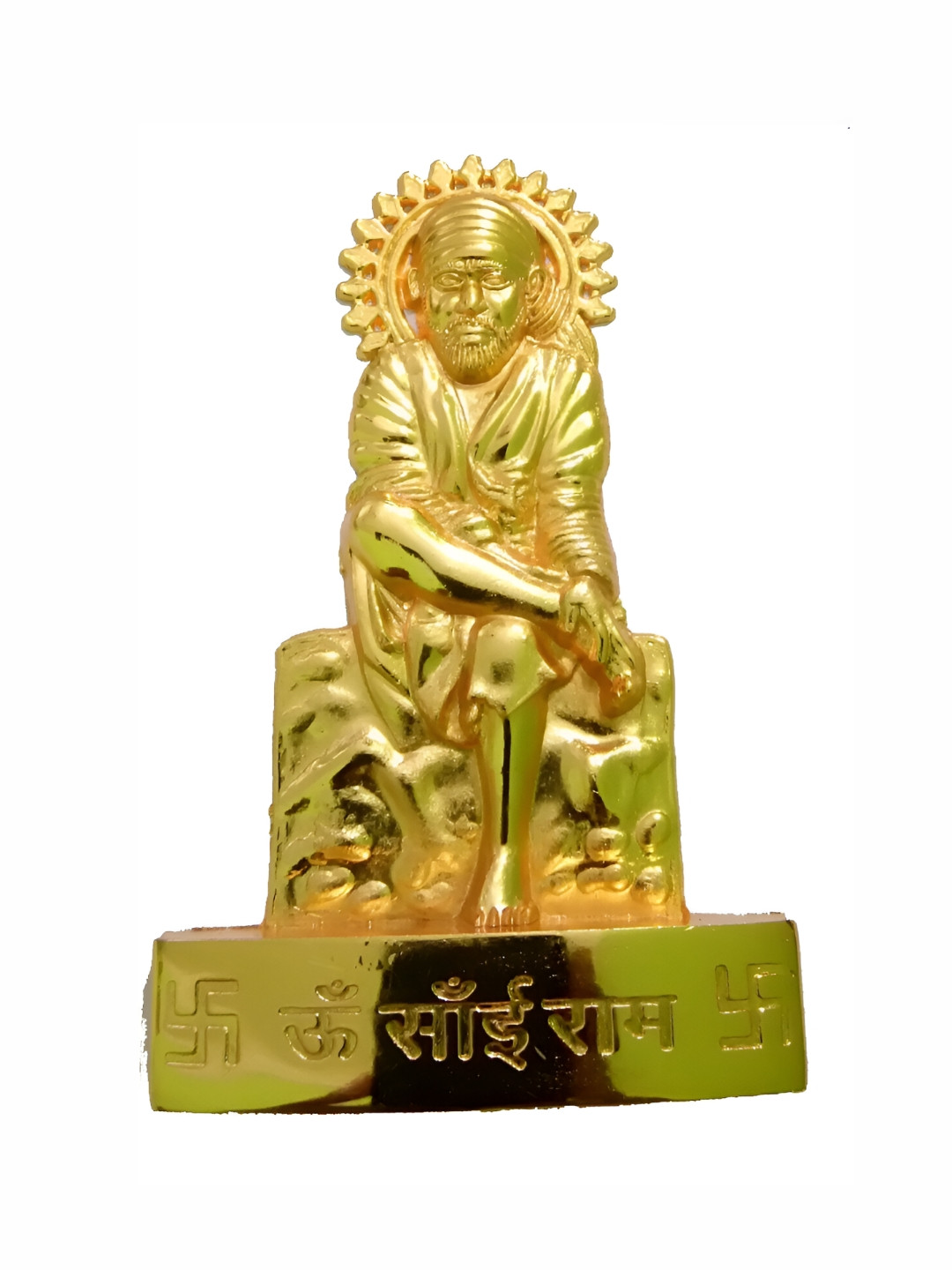 Navyaksh Saibaba Gold Brass Metallic Prayer Room Tiny Showpiece - 3.9 Inches