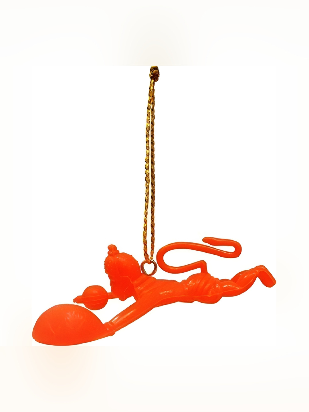 Navyaksh Flying Hanuman Ji Orange Metal Metallic Prayer Room Medium Showpiece - 4.3 Inches