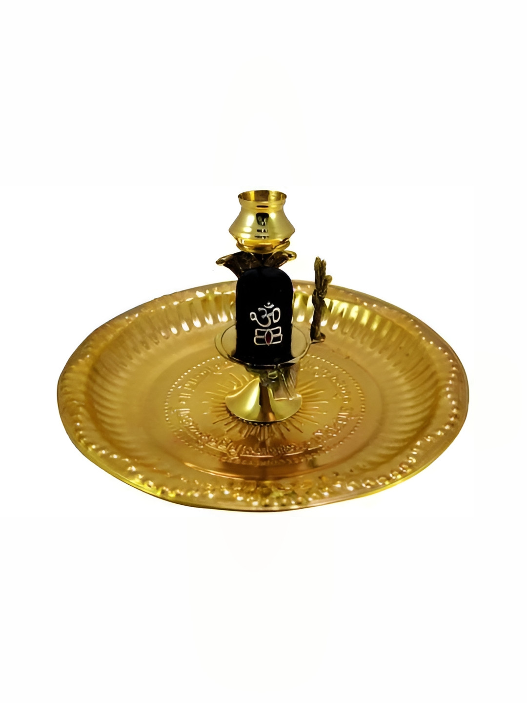 Navyaksh Shivling Peetal Chapa Plate Gold Metal Metallic Prayer Room Set of 4 Tiny Showpieces - 3.1 Inches
