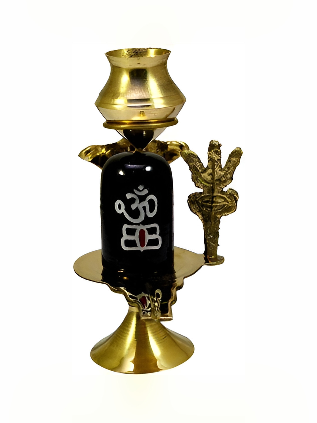 Navyaksh Shivling with Lota Gold Brass Metallic Prayer Room Set of 3 Small Showpieces - 3.9 Inches