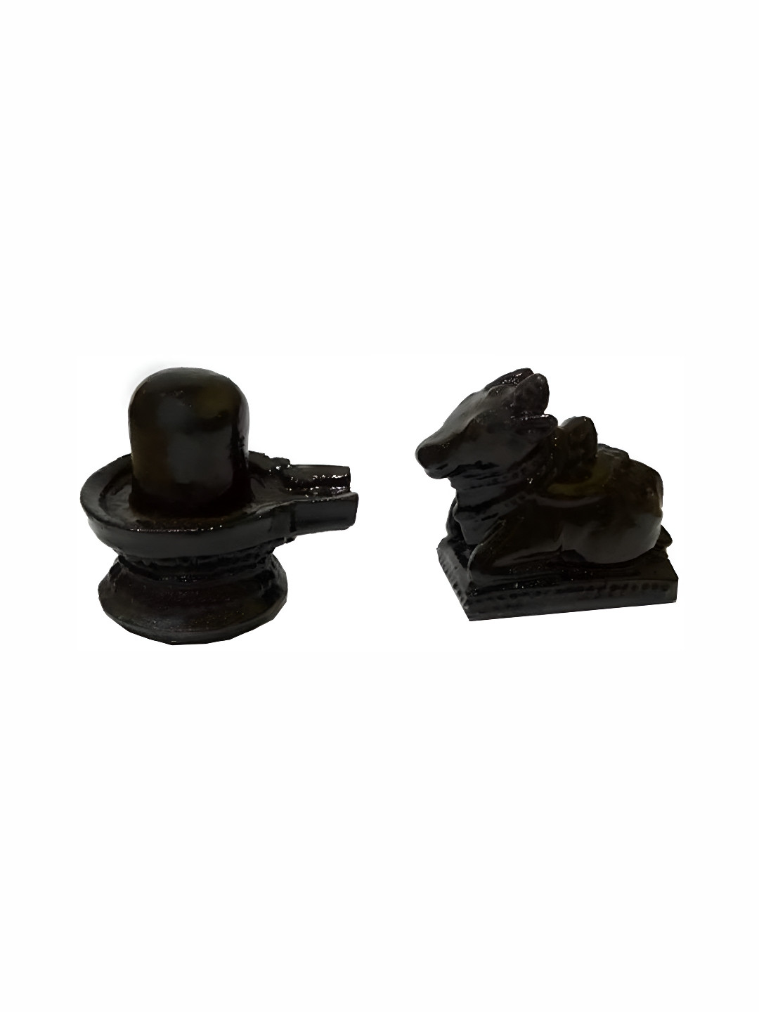 Navyaksh Shiv Ling and Nandi Black Stone Natural Prayer Room Set of 2 Tiny Showpieces - 2.6 Inches