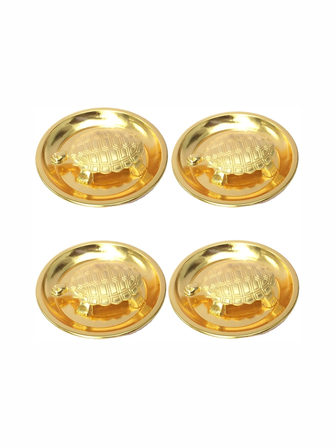 Navyaksh Shui Turtle Tortoise Gold Metal Metallic Living Room Set of 4 Medium Showpieces - 1.6 Inches