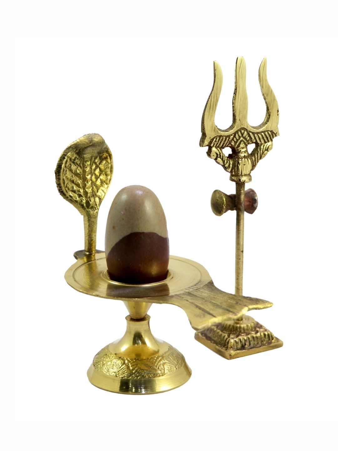 Navyaksh Brown Pathar Jalheri Trishul Gold Brass Metallic Prayer Room Set of 3 Small Showpieces - 2.4 Inches