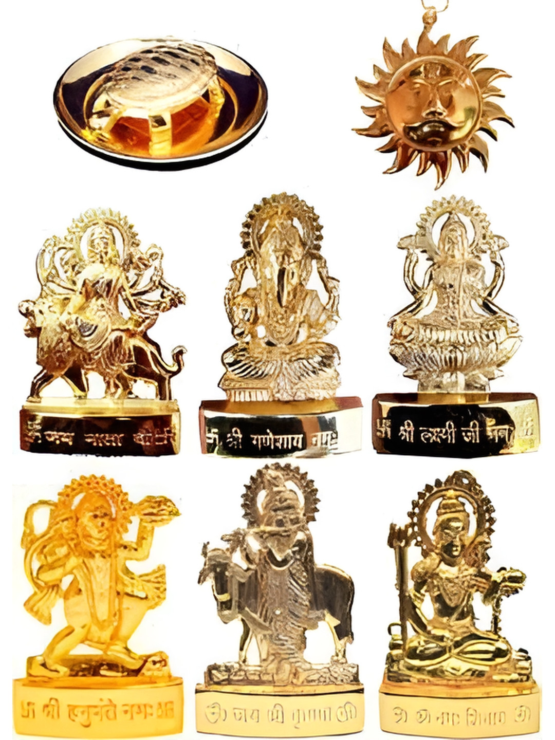 Navyaksh Gold Metal Metallic Prayer Room 8 Piece Small Showpieces - 2.8 Inches