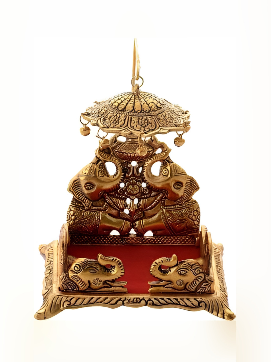 Navyaksh Singhasan Gold Brass Metallic Prayer Room Small Showpiece - 7.9 Inches