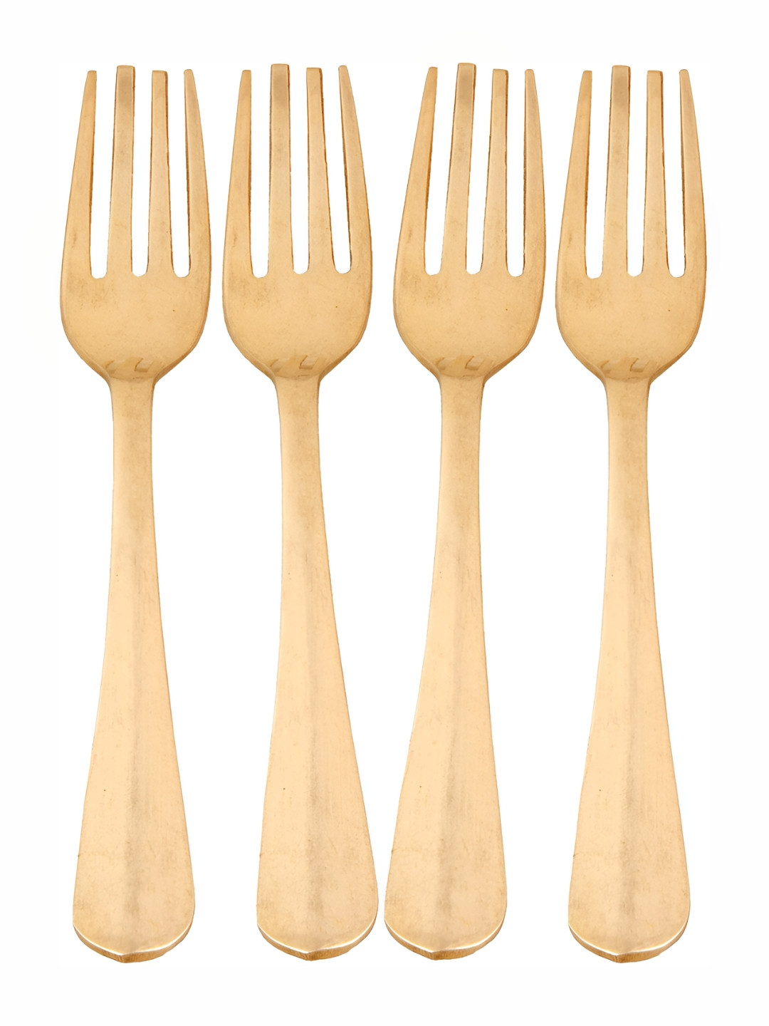 Shivshakti Arts Copper Toned 4 Pieces Brass Fork Spoon Set