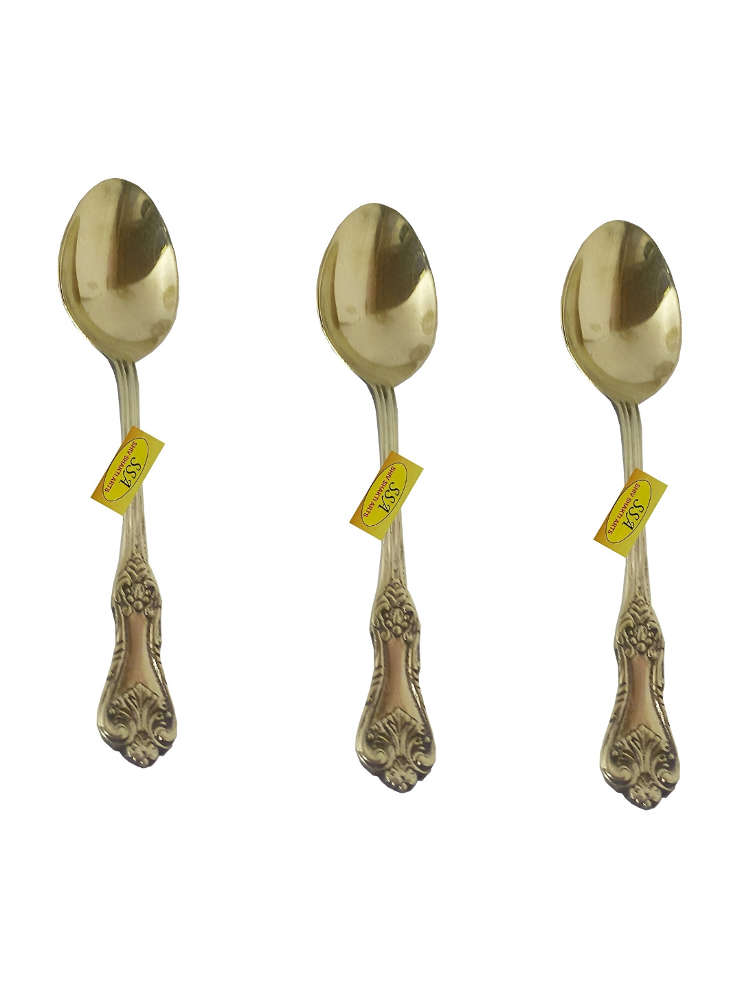 Shivshakti Arts Gold Toned 3 Pieces Pure Brass Table Spoon Set