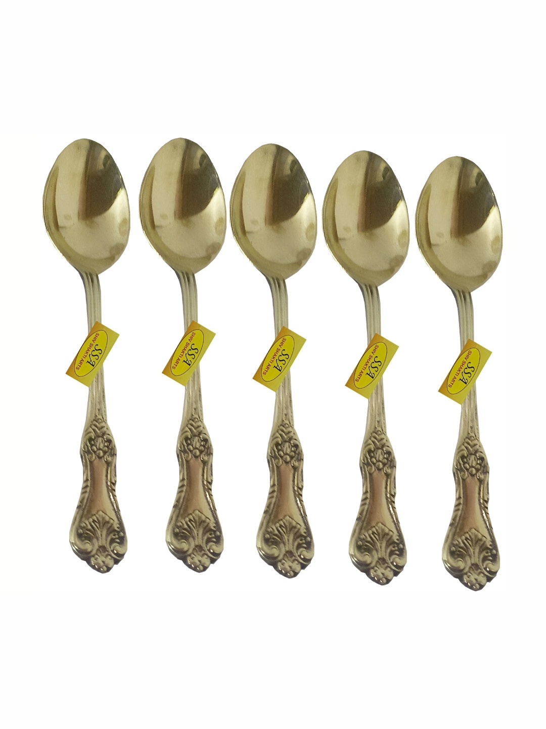 Shivshakti Arts Yellow 5 Pieces Pure Brass Table Spoons