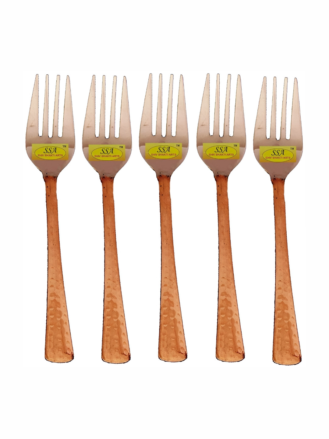 Shivshakti Arts 5 Pieces Brown Pure Steel Copper Fork Spoon