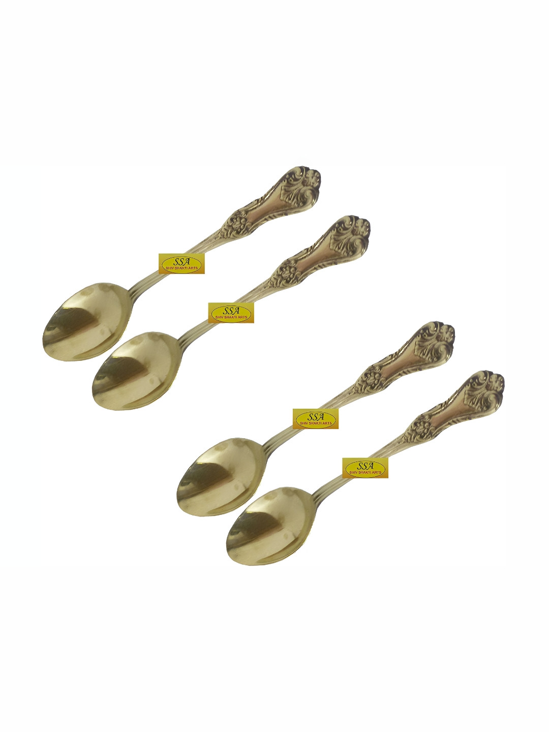 Shivshakti Arts Yellow 4 Pieces Pure Brass Table Spoons