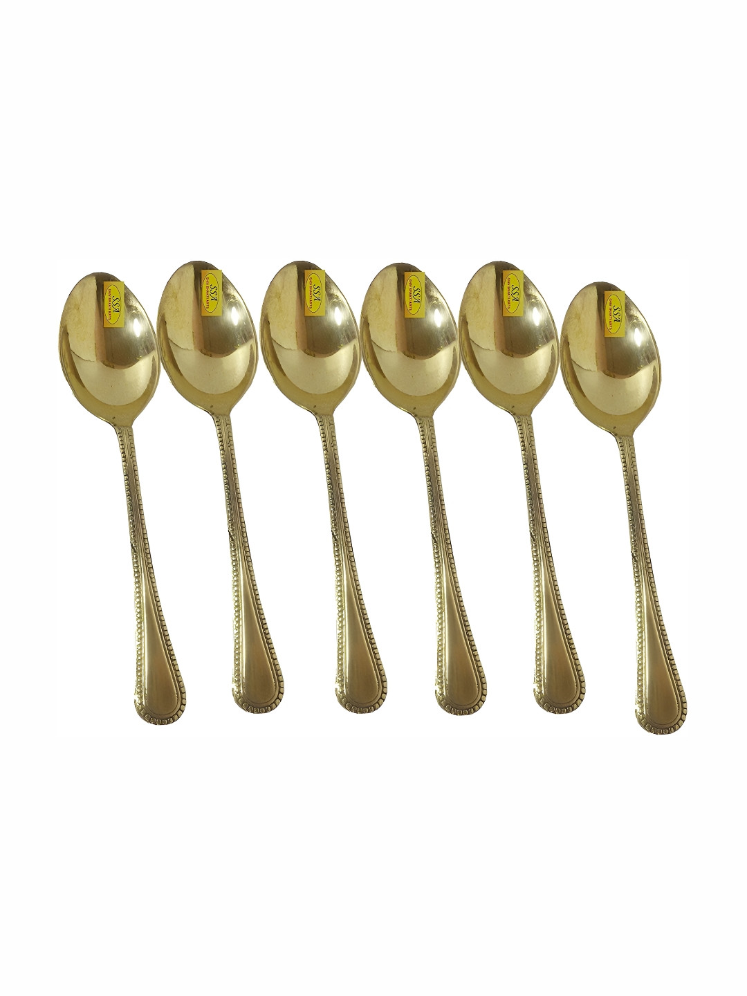 Shivshakti Arts Yellow 6 Pieces Pure Brass Table Spoon Set