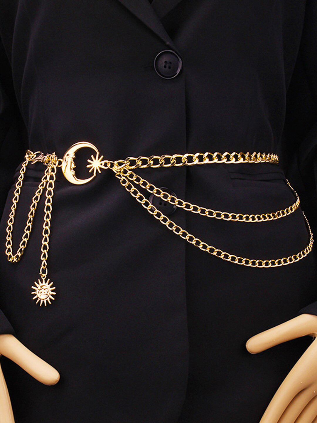 Peora Gold Plated Layered Studded Waist Chain Saree Accessories