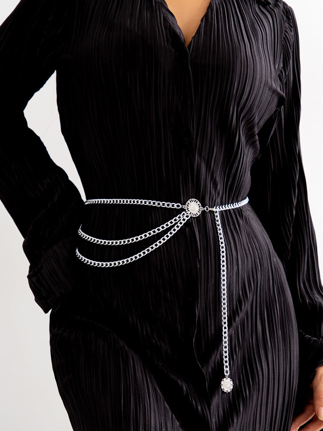 Peora Silver Plated Layer Studded Waist Chain Saree Accessories