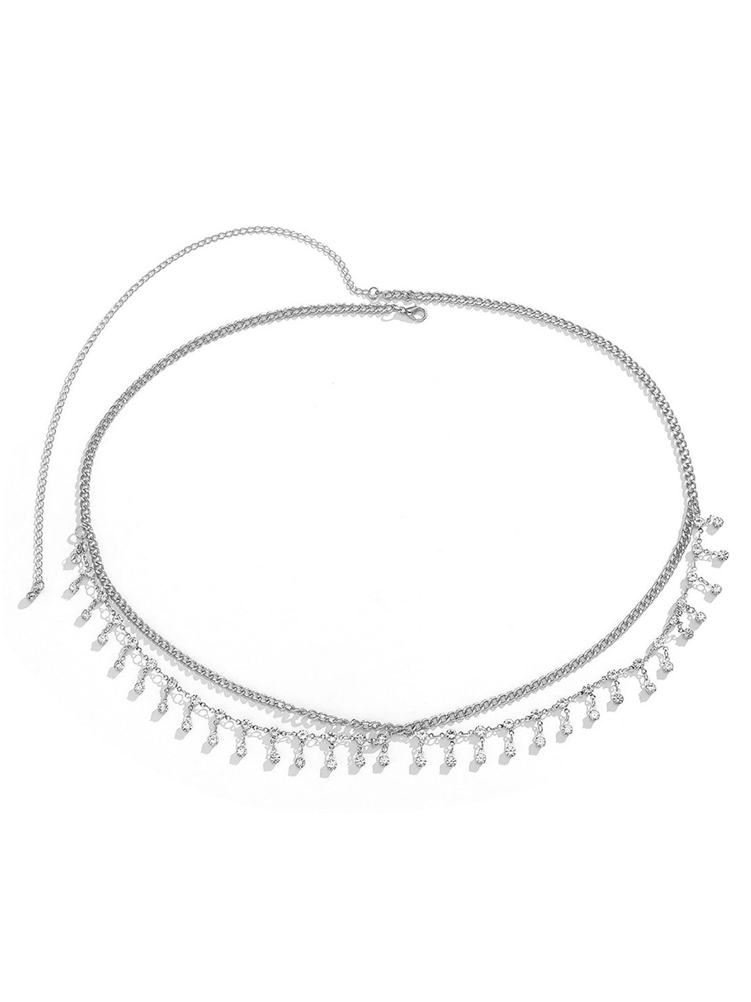Peora Silver Plated Cubic Zirconia Studded Waist Chain Saree Accessories