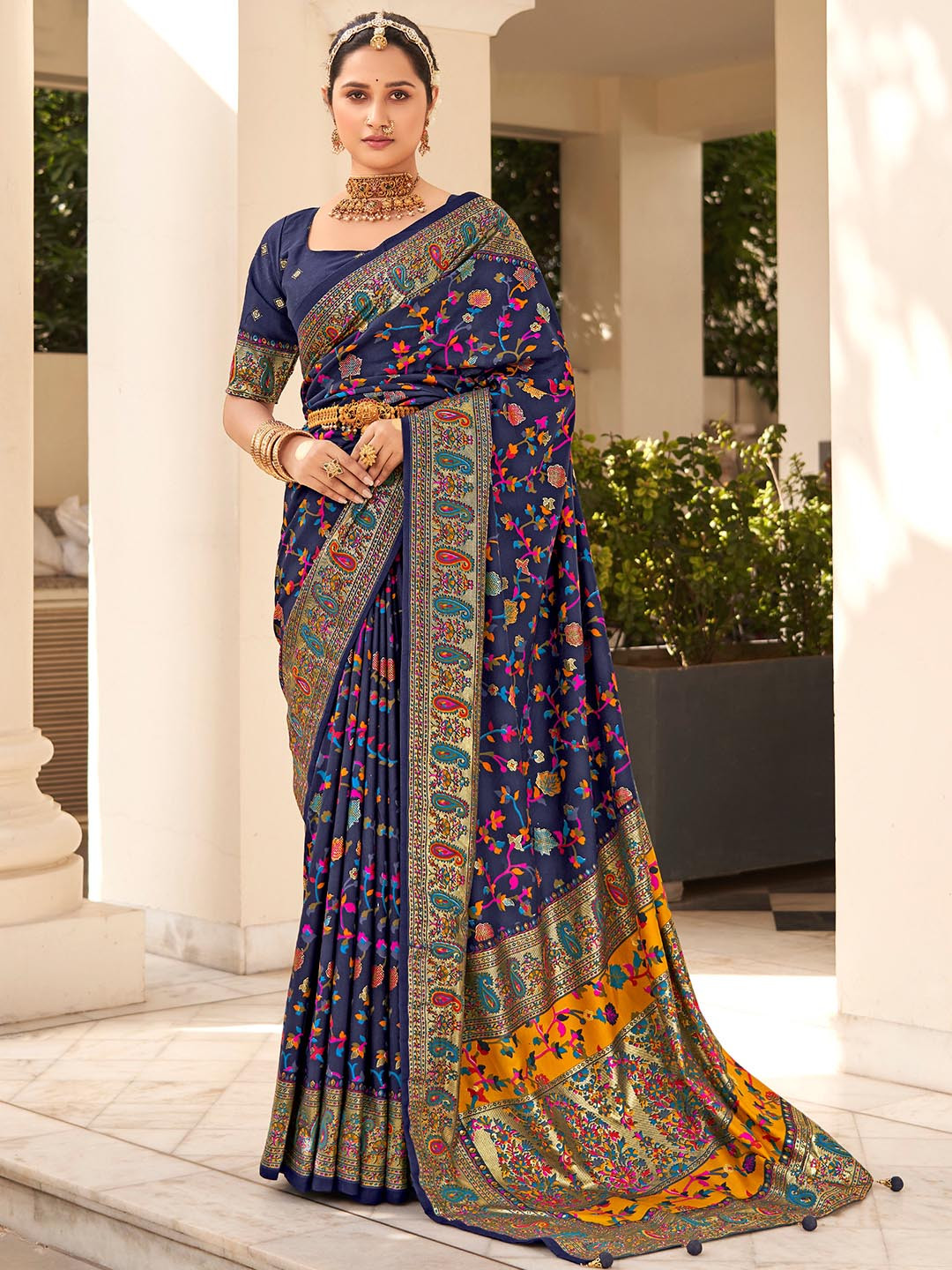 TIRA Floral Printed Zari Saree