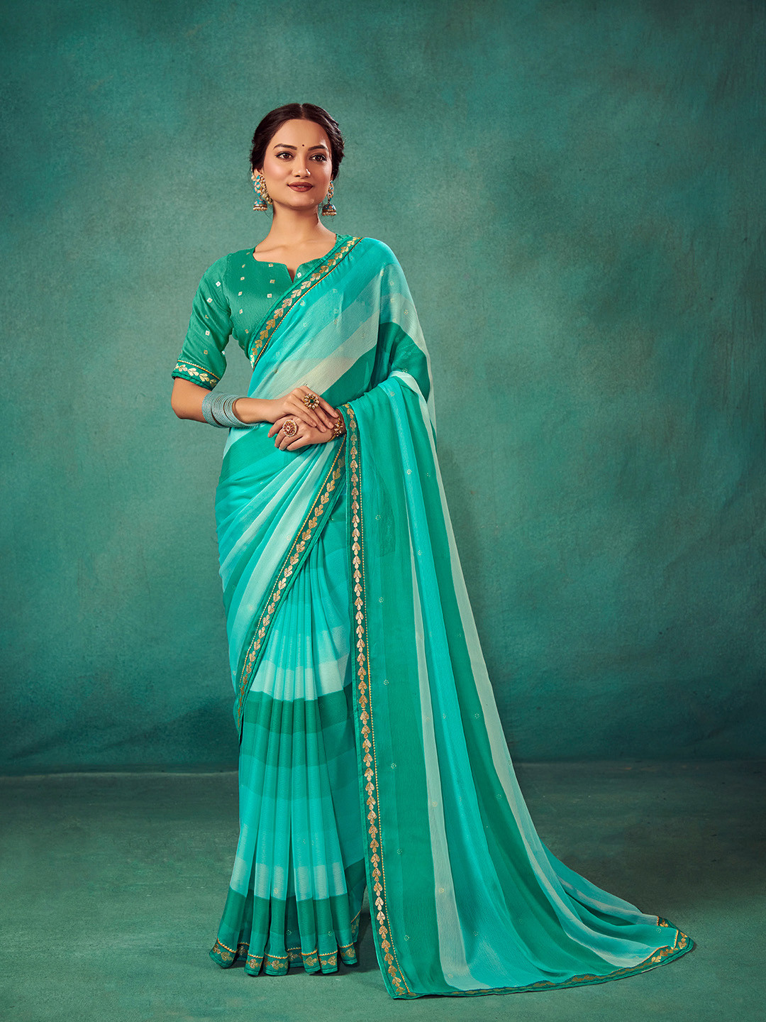 TIRA Embellished Pure Chiffon Saree