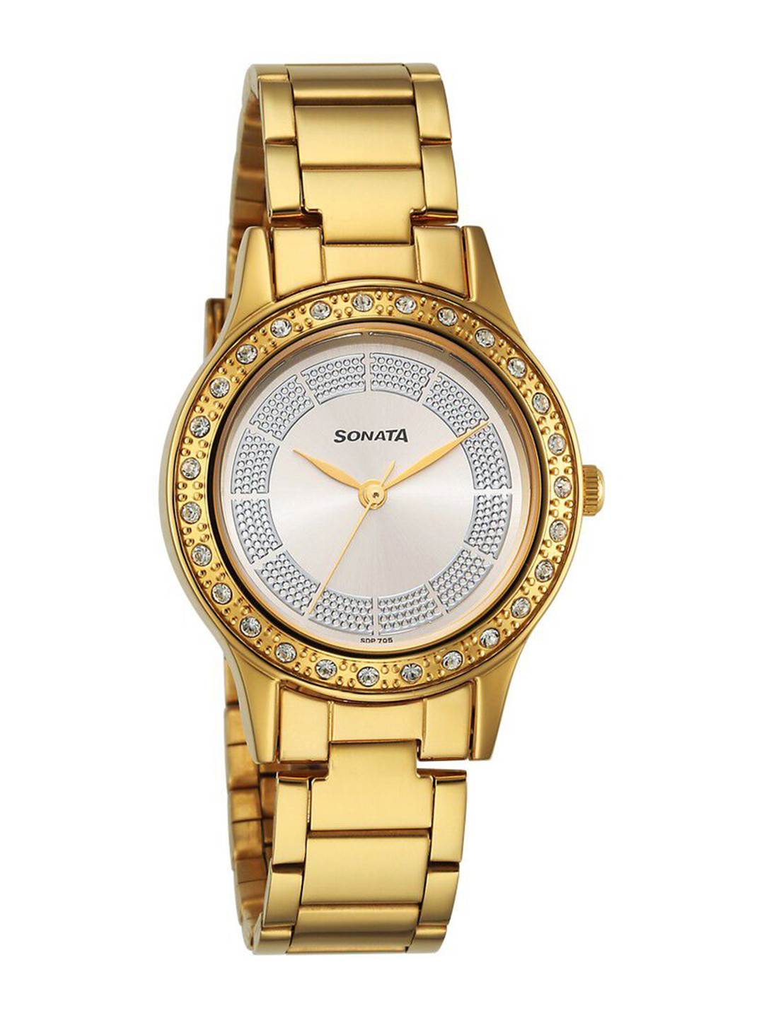 Sonata Women Embellished Dial & Stainless Steel Straps Analogue Watch 8123YM03