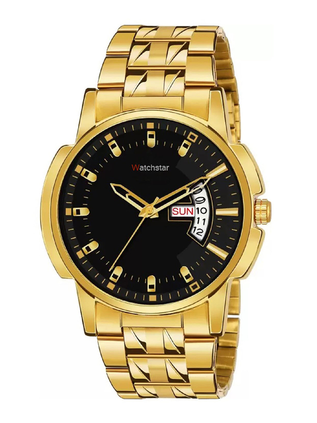 WATCHSTAR Men Square Stainless Steel Bracelet Style Straps Analogue Watch DD gold Black
