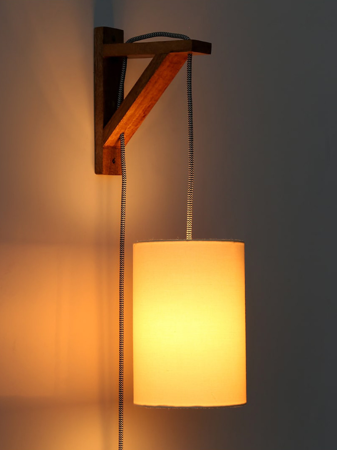 Craftter Beige & Brown Cylinder Acrylic Textured Wall Lamps