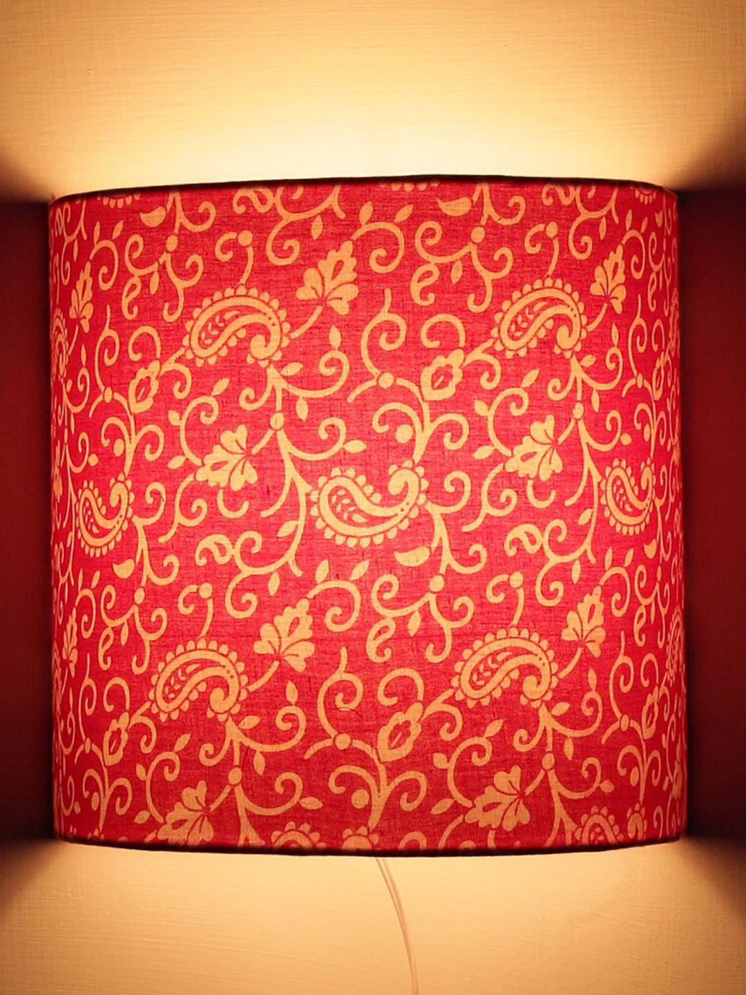 Craftter Pink & Beige Printed Cylindrical Acrylic Wall Lamps