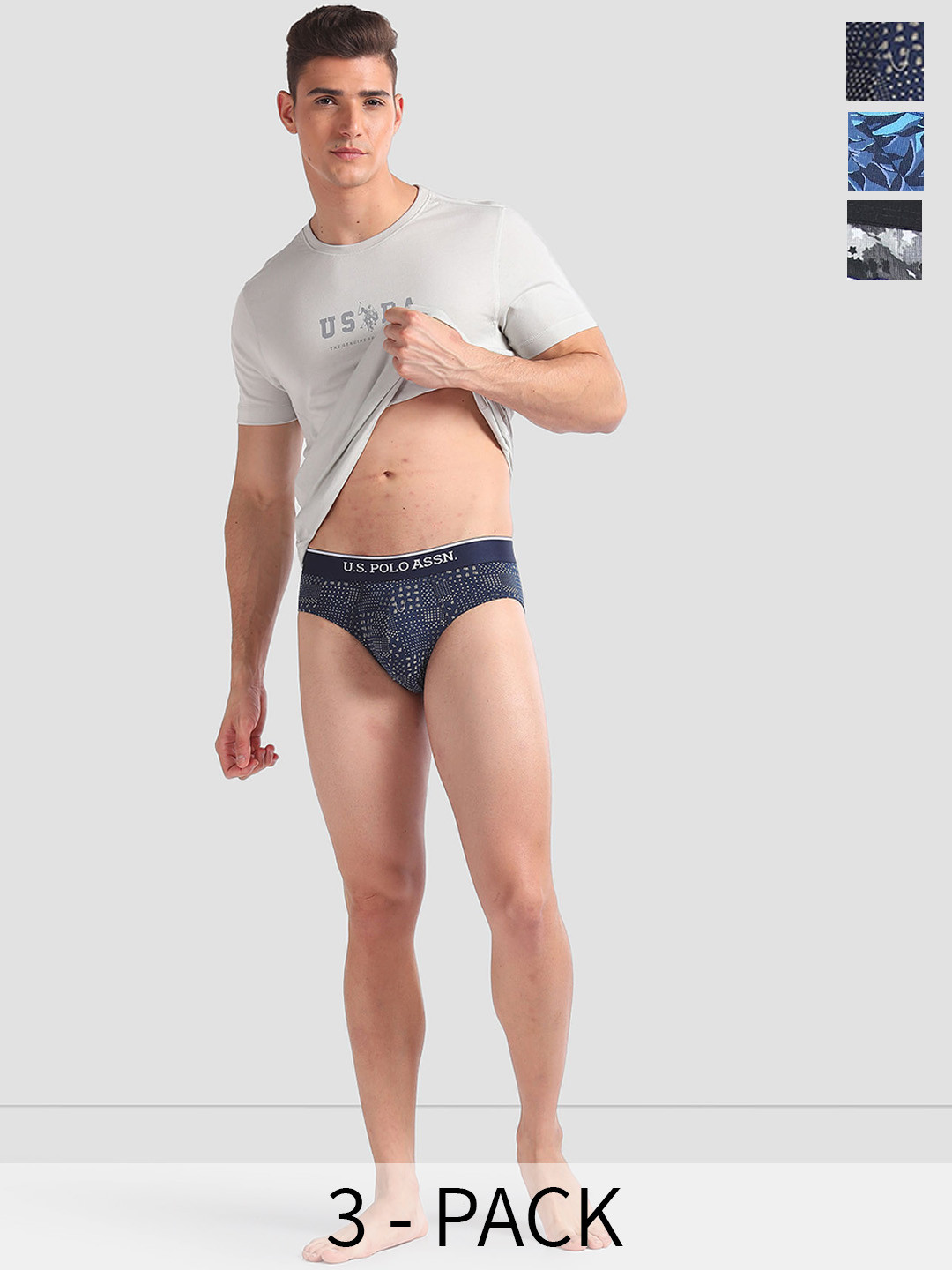 U.S. Polo Assn. Men Pack Of 3 Abstract Printed Cotton Basic Briefs OEB01-BNB-P3