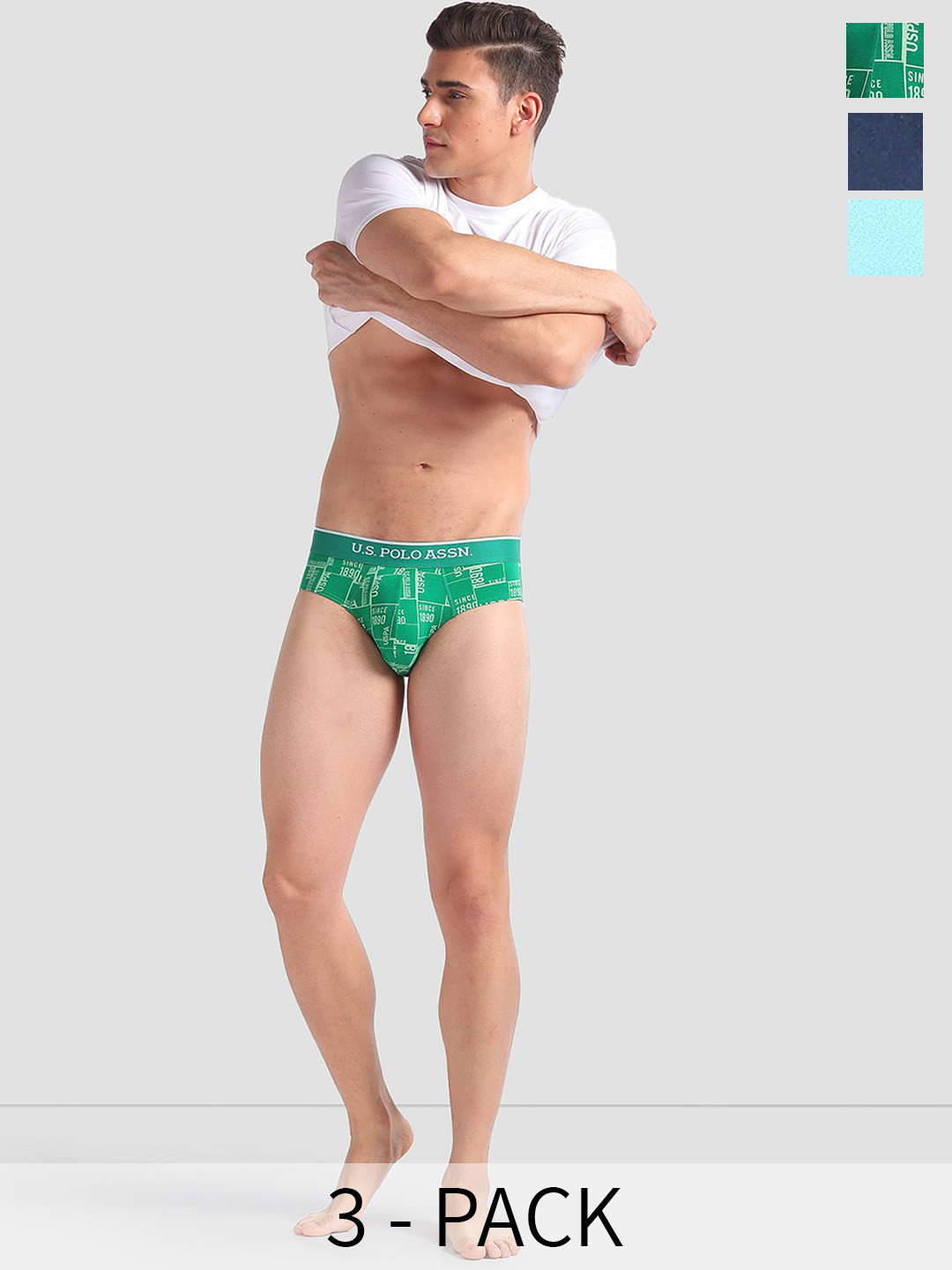 U.S. Polo Assn. Pack Of 3 Printed Anti-Bacterial Basic Briefs OEB01-BNG-P3