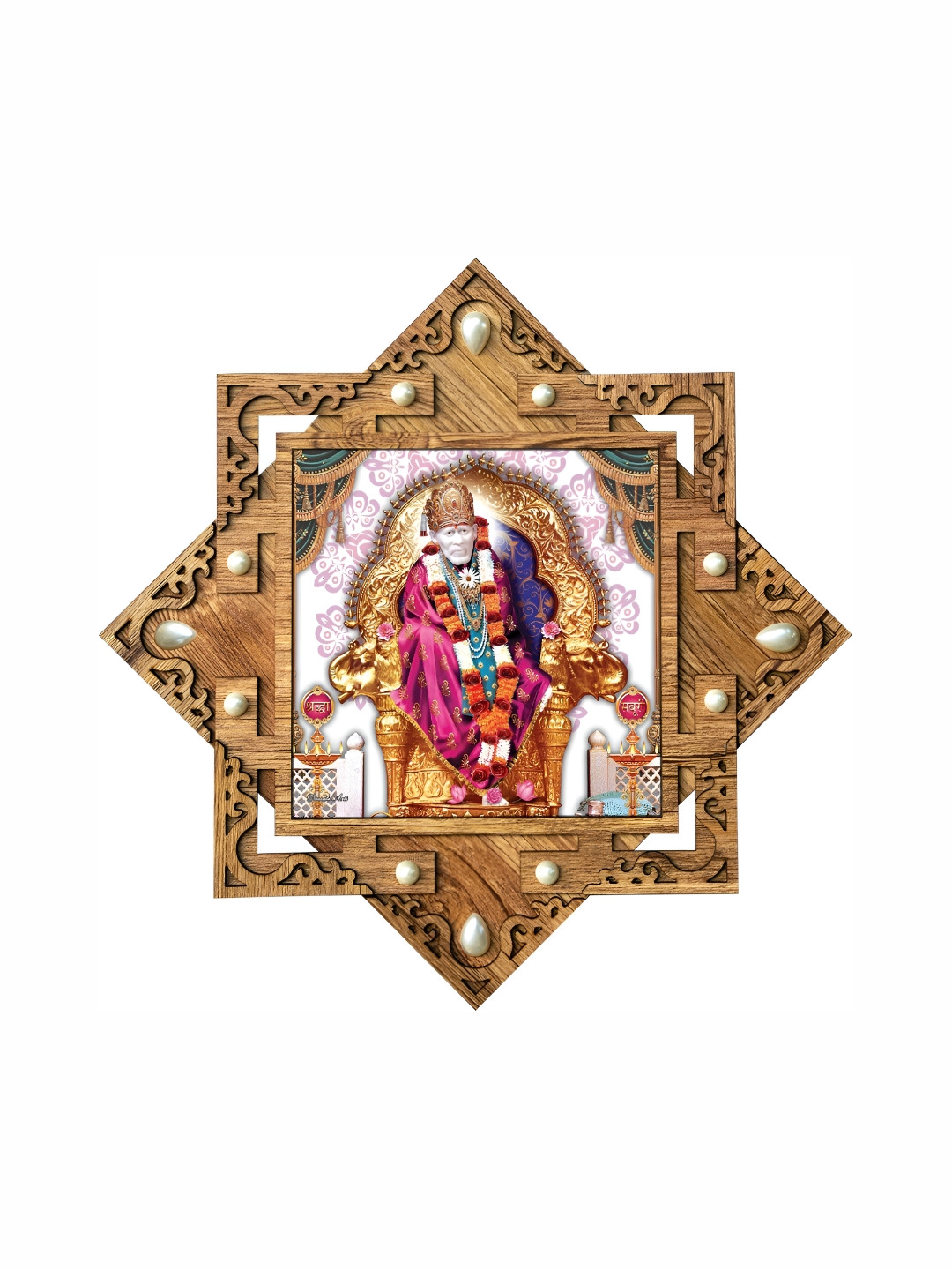 PnF Beige & White Religious Wooden Painting Wall Art