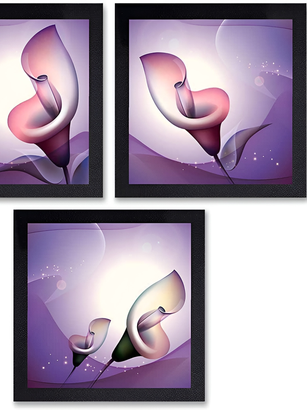 PnF Purple & Pink 3 Piece Paper Floral and Botanical Painting Wall Art